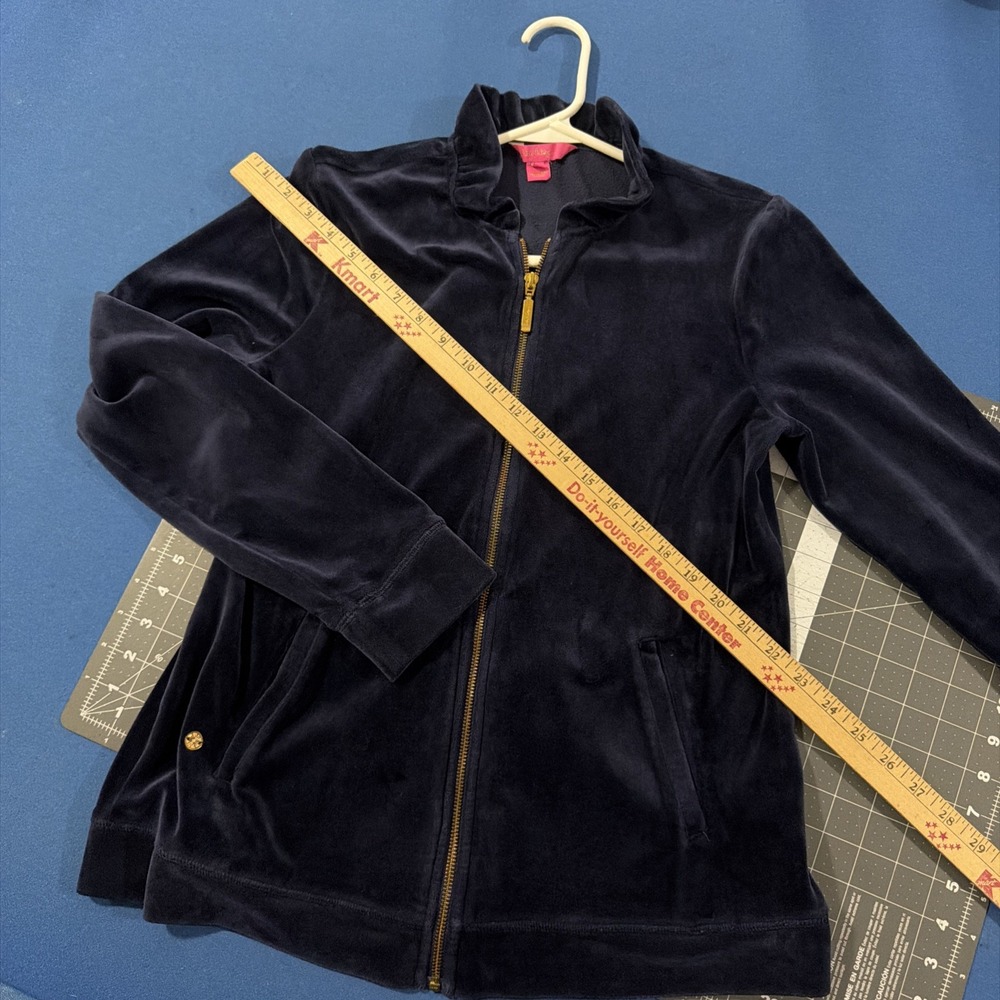 Lilly Pulitzer Jayla Velour Jacket Size M Dark Blue Ruffle Collar  Full-Zip Soft